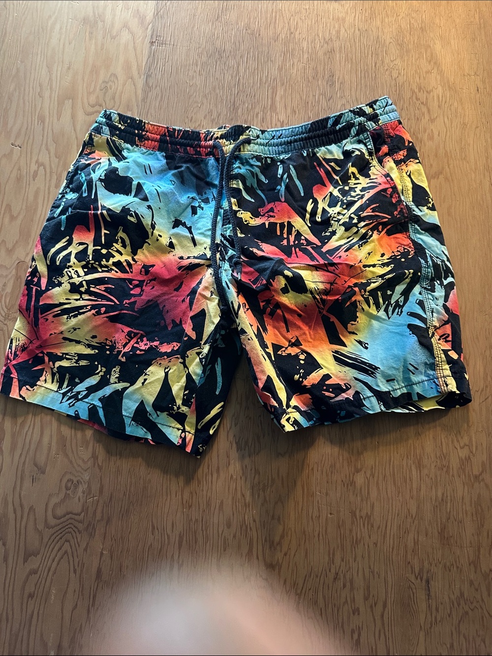 Mossimo Supply Co. Black Multicolor Tropical Swim Trunks